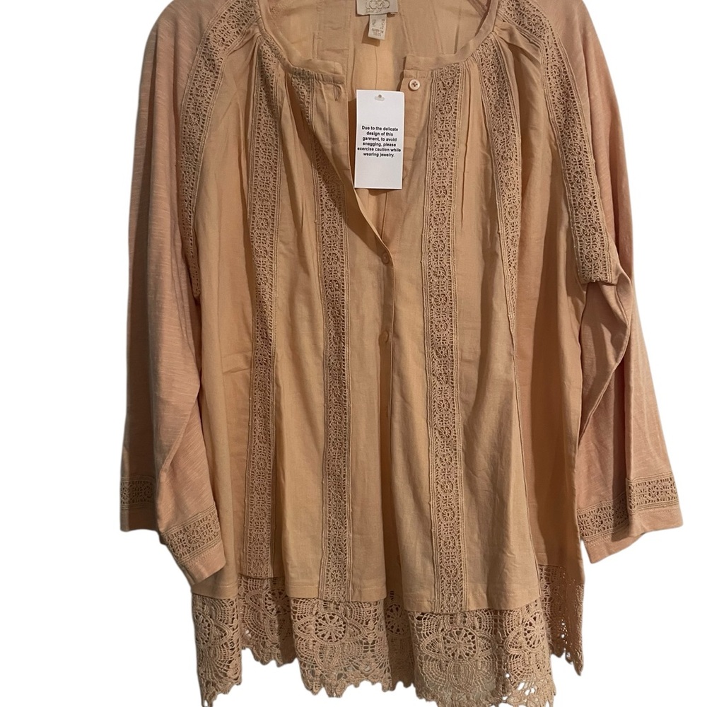 Nude Apricot Lace Detail Blouse